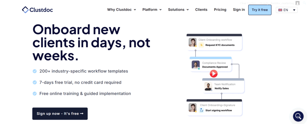 10 best workflow management software for your business - Workflow management software clustdoc client onboarding software