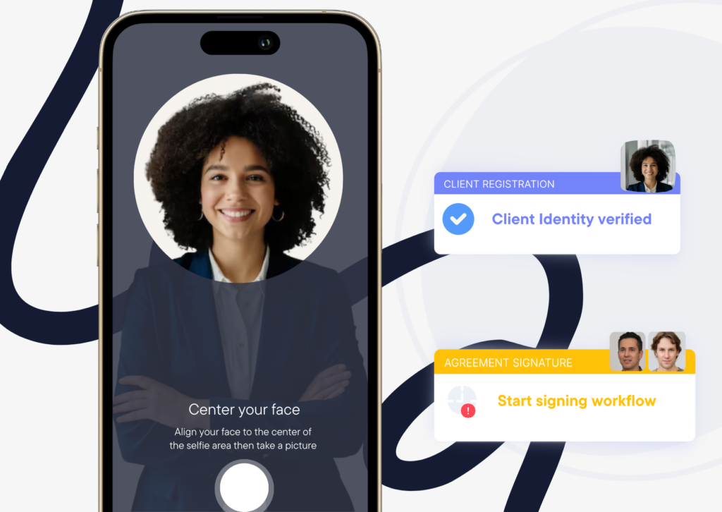 Phone screen with a face scan and the client identity verified