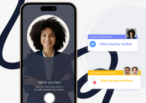Phone screen with a face scan and the client identity verified
