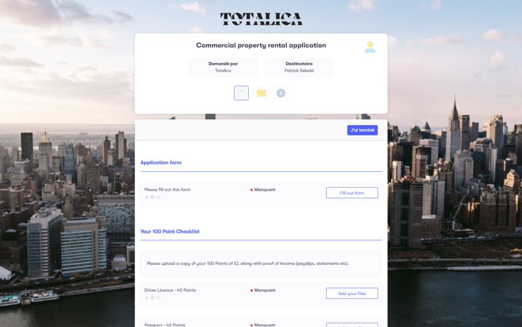 Commercial property rental application