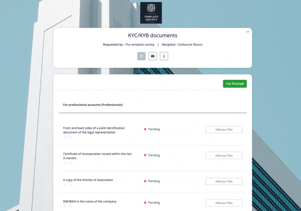 KYC/KYB documents checklist