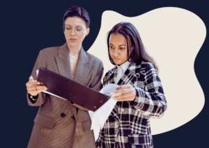 Broker and client reviewing a loan application document