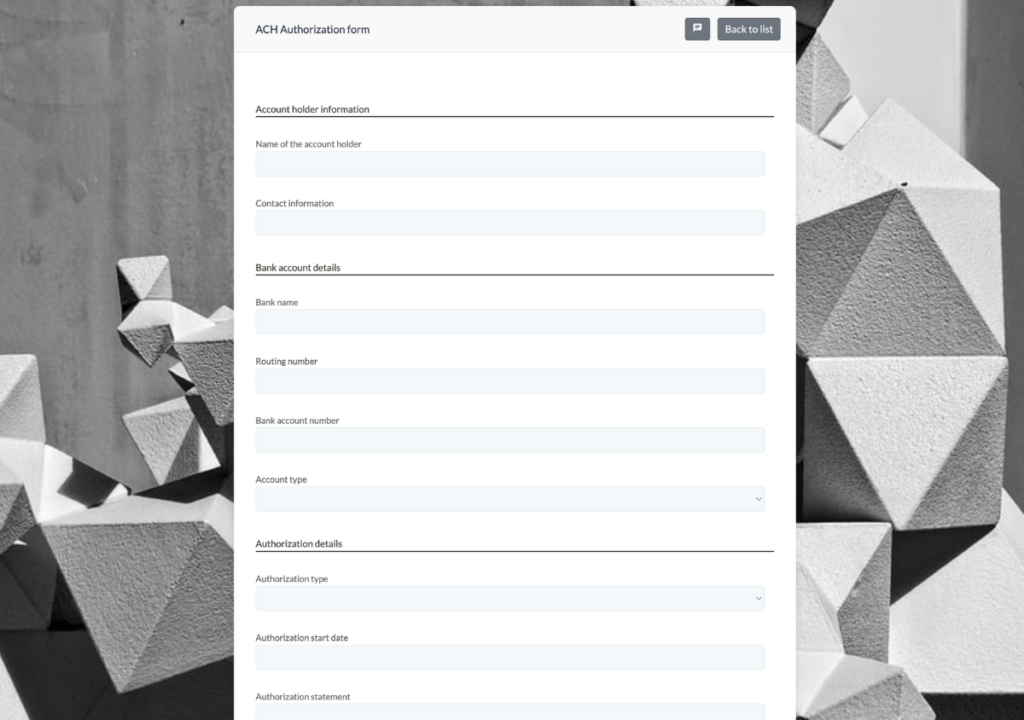 ACH Authorization form