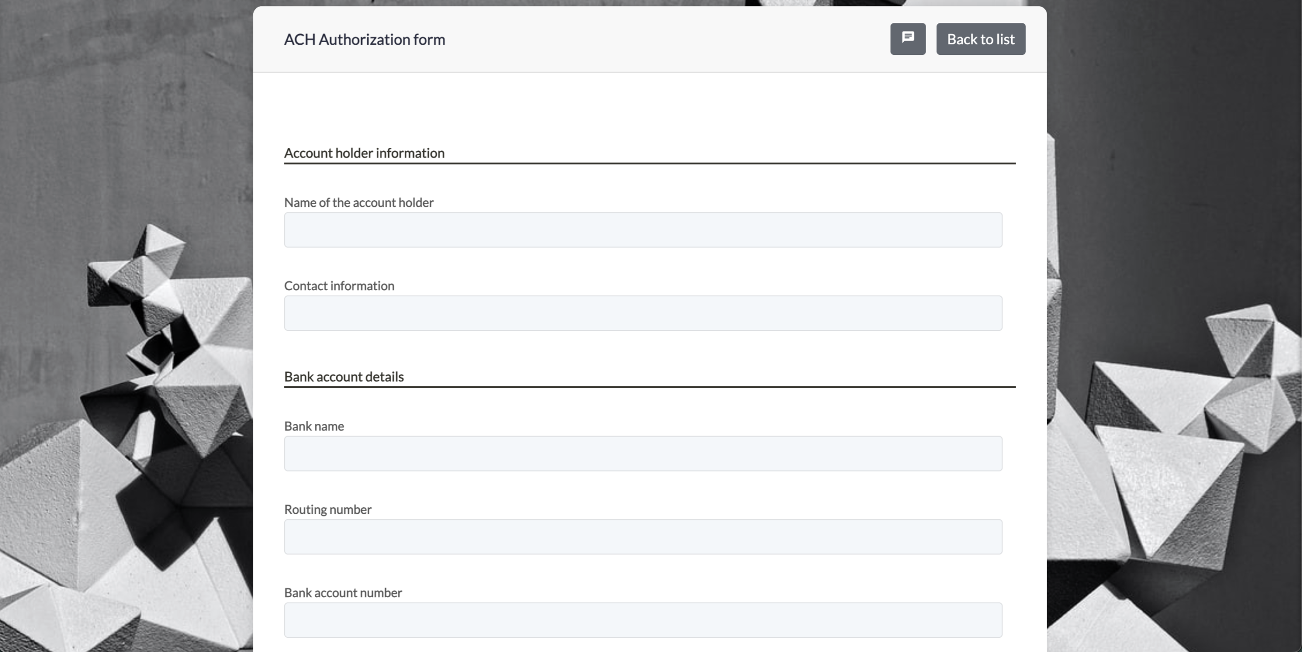 ACH authorization form