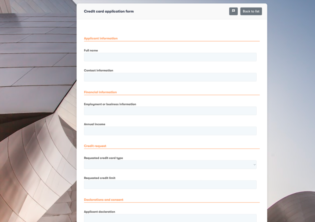 credit card application form