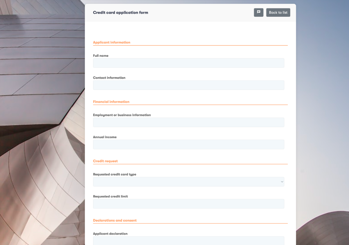 credit card application form