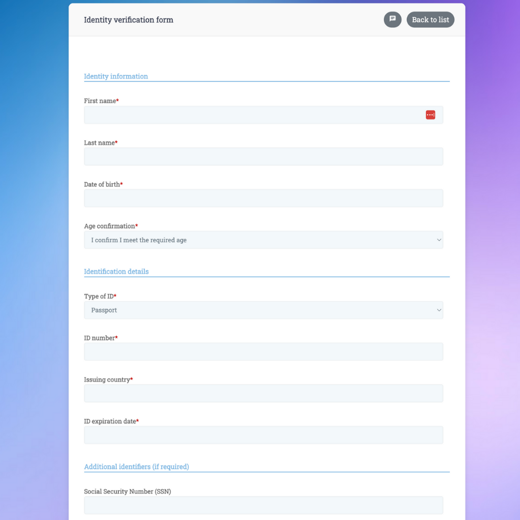 identity verification form