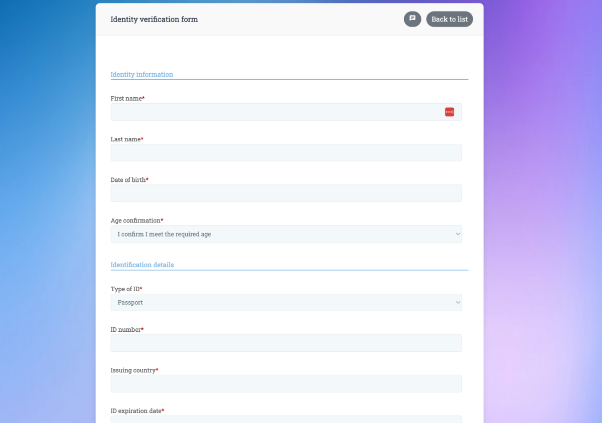 Identity verification form