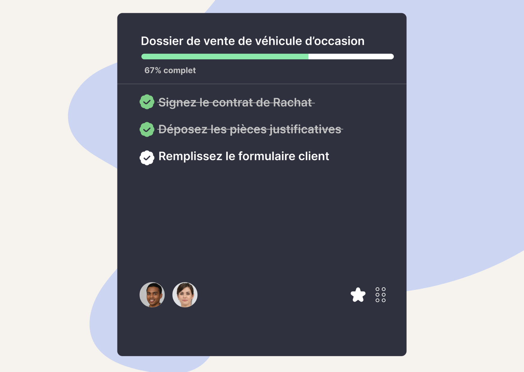 Finance application checklist showing collected documents